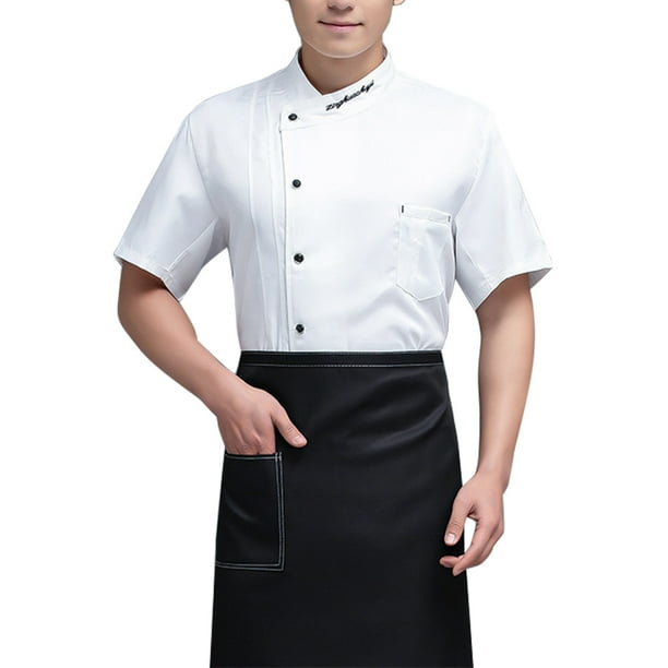Abrigo de chef de verano Botones de uniforme del chef de poliéster con bolsillos delanteros Suministros de cocina de cocina para cafetera blanca xxl Inevent LF000330-10