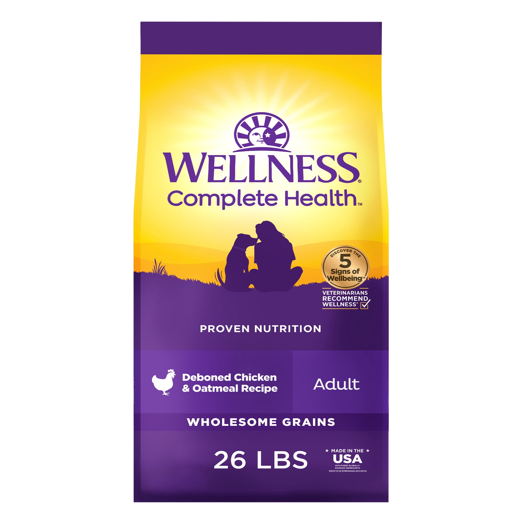 Wellness Complete Health Dry Dog Food, Wholesome Grains, Natural, Chicken & Oatmeal Recipe, (26-Pound Bag)