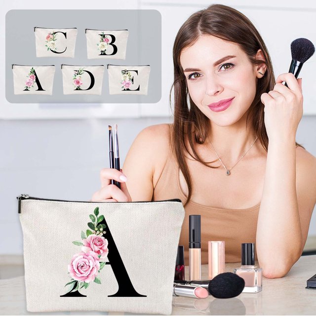 Fiudx Liquidación De Ofertas Flash Bolsa De Maquillaje Floral Personalizada Inicial, Regalos De Cumpleaños Con Monograma Para El Día De La Mujer, Ideas De Regalos Para Una Amiga, Novia, Dama De Honor
