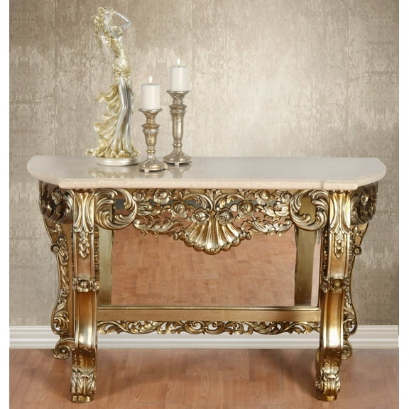 AFD Gold Petticoat Cream Marble Top Console Table