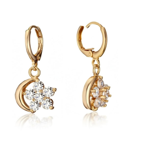Gemini Gold Filled Crystal Small Huggie Leverback Dangle Earrings Gm155 , Size: 27mm , Color: Yellow Gold