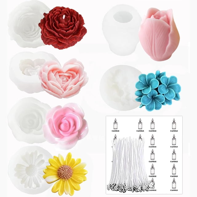 Juego de moldes para velas Anlan-angel, 6 piezas, silicona 3D con flores
