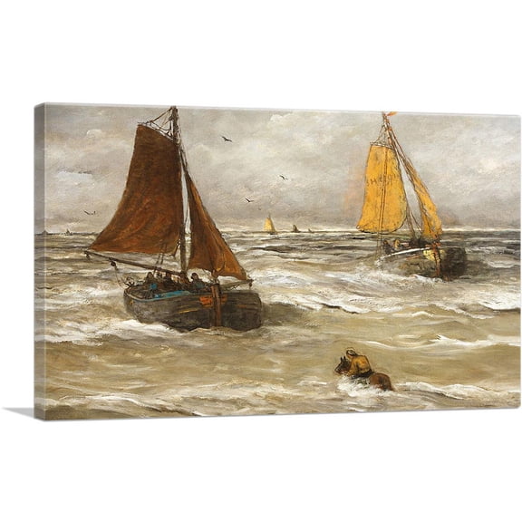 ARTCANVAS Man On Horse In Rough Seas Canvas Art Print by Hendrik Willem Mesdag - Size: 12" x 8" (0.75" Deep)