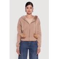 thumbnail image 2 of Women's Faux Fur Trim Zip Front Hoodie with Pom Poms, 2 of 5