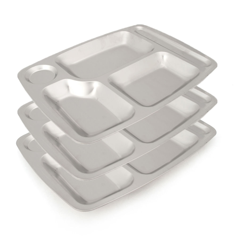 Aspire Rectangular Divided Cafeteria Tray, Stainless Steel Tray, 3