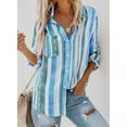 thumbnail image 5 of Asvivid Ladies Striped Long Sleeve Blouses with Front Pockets Color Block Shirts Lightweight Butttoned Retro Pullover Tops US 12-14, 5 of 7