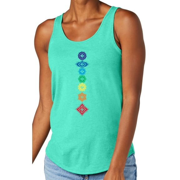 Women's 7 Floral Chakras Moisture-Wicking Relaxed Yoga Tank Top, Extra-Small Aqua Heather