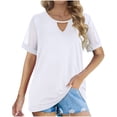thumbnail image 1 of DPTALR Femmes Dames Manches Courtes Col Rond Chandail en Gaze Découpé Hauts Chemises Blouse, 1 of 9