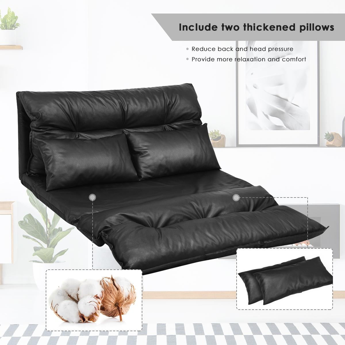 Costway Pu Leather Foldable Modern Leisure Floor Sofa Bed Video Gaming 2  Pillows Black : Target