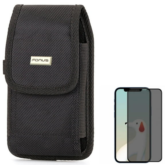 Privacy Screen Protector & Case Belt Clip for iPhone 12/Pro ONLY - Tempered Glass Curved Anti-Spy Anti-Peep 3D Edge   Rugged Holster Canvas Cover Pouch Combo