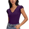 thumbnail image 2 of Enjoytime Womens Tops Solid Color V-Neck Ruffle Sleeve Crop Shirts 2026 Spring Summer Vacation Casual Clothes, 2 of 8