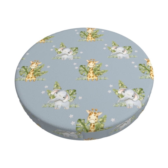 Disketp Baby Elephant Giraffe Funda Redonda para Taburete, Funda de Cojín para Silla de Bar Suave y Elástica-14 inch
