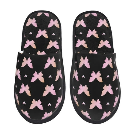 Balery Gradient Butterfly Slient Indoor Furry Fleece Comfort House Shoes Soft Non-Slip Home Shoes Cotton slippers House Slippers-- Large
