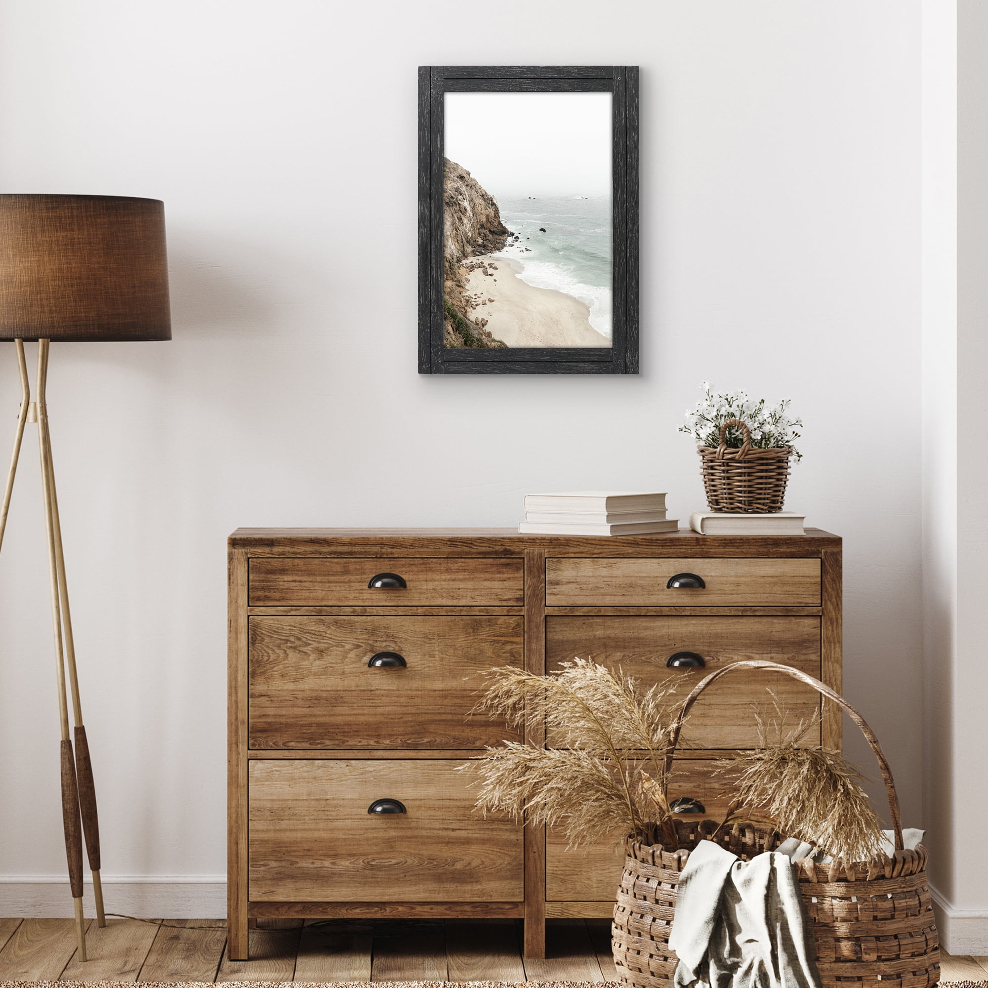 Americanflat 12x18 Poster Frame with Polished Plexiglass Hampton Collection Distressed Frames - Charcoal Black