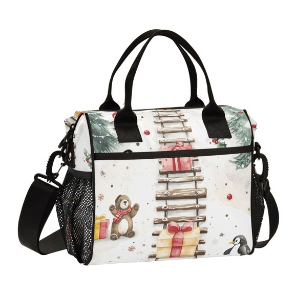 FORMRS Insulated Lunch Bag Unisex Large Capacity with Shoulder Strap, Holiday Train