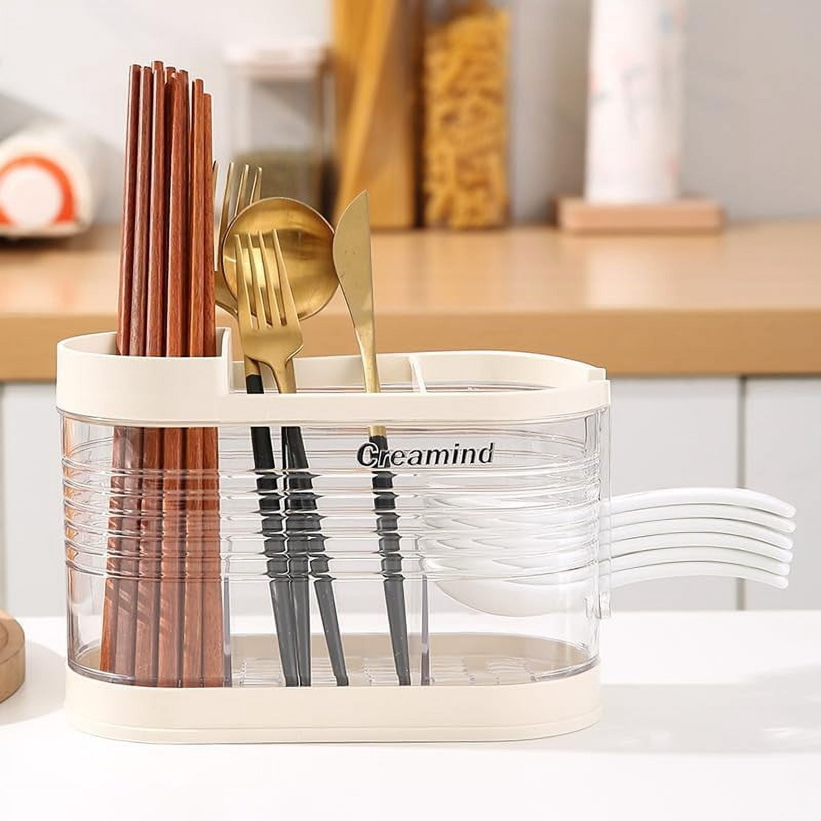ABPETE Clear Countertop Cutlery Drying Holder Utensil Holder Cutlery Drainer Tableware Holder Box Tabletop Separated Fork Chopstick Kitchen Storage Cutlery Utensil Organizer