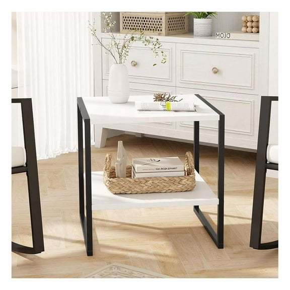 FASCK 2-Tier Square End Table with Reversible Shelf - Modern Side Table with Storage & Removable Shelf, for Living Room, Office, Versatile & Space-Saving, Easy Assembly