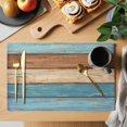 thumbnail image 2 of Farmhouse Light Blue Brown Placemats Set of 8, Vintage Wooden Striped Placemats for Dining Table, Place Mats for Kitchen Tabletop, Waterproof Wipeable Dining Table Mats Set, 2 of 9