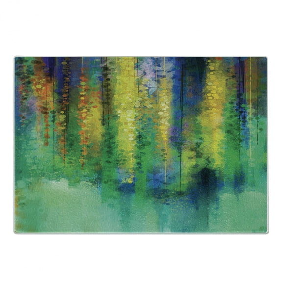 Watercolor Flower Cutting Board, Abstract Style Spring Floral Watercolor Style Painting Image Nature Art, Decorative Tempered Glass Cutting and Serving Board, Small Size, Green Yellow, by Ambesonne