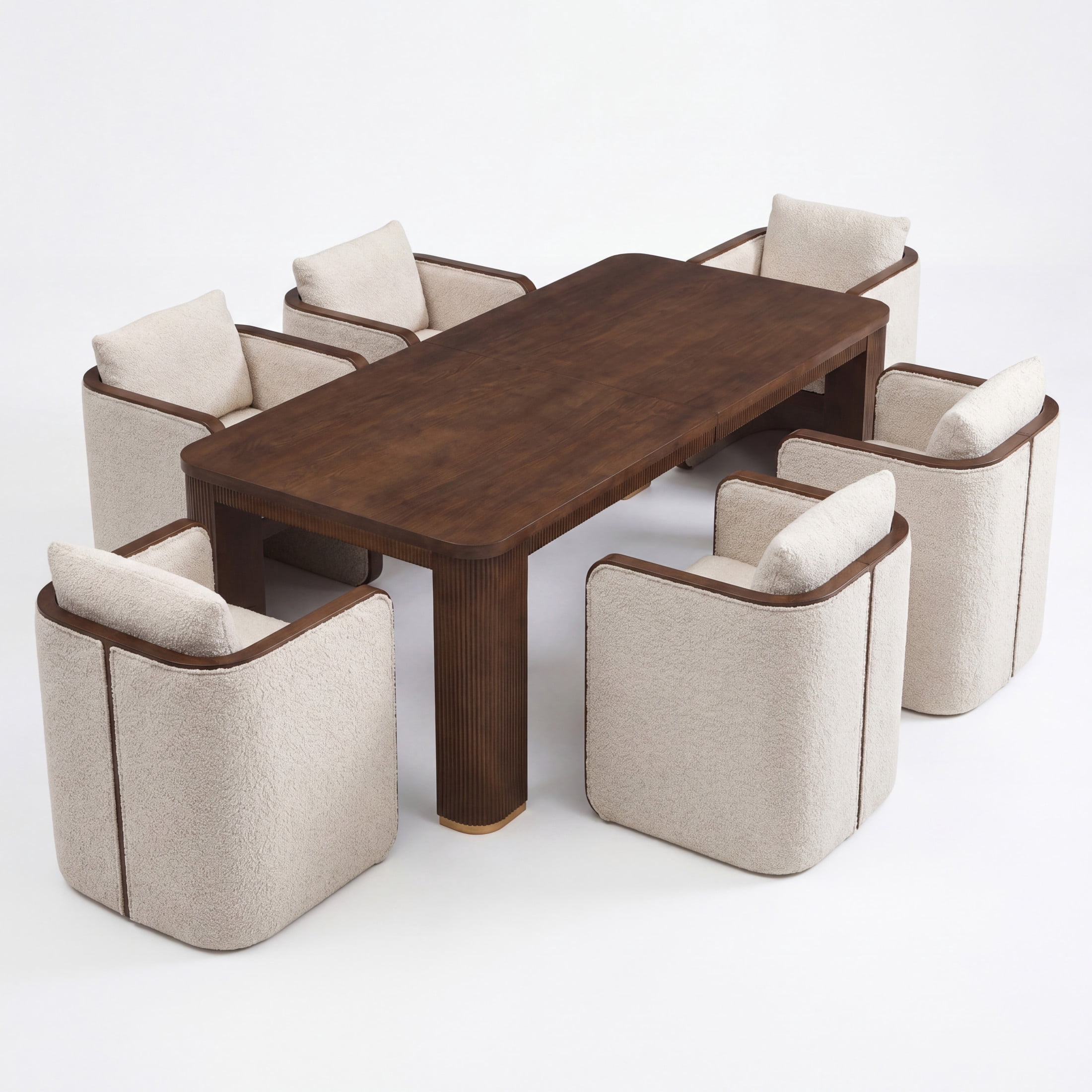 Christopher Knight Home 7-Piece Modern Dining Set, 90" Table with 6 Upholstered Armchairs, Walnut+Almond