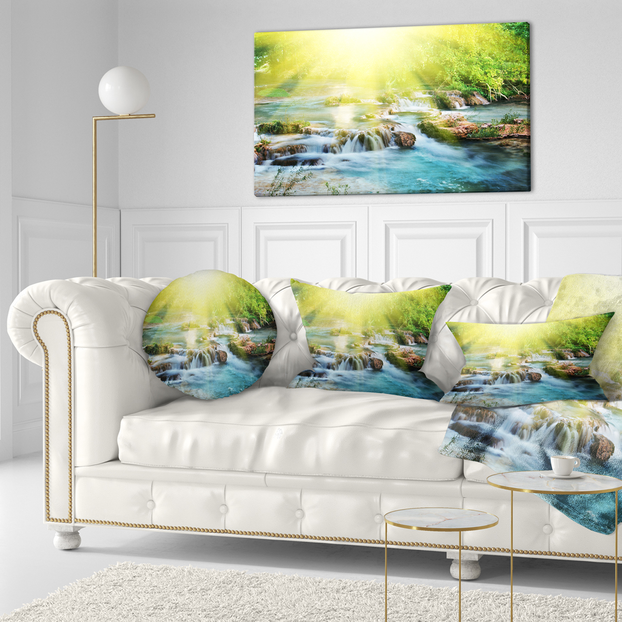 Designart Water Cascade under Shiny Sun - Modern Beach Throw Pillow - 12x20