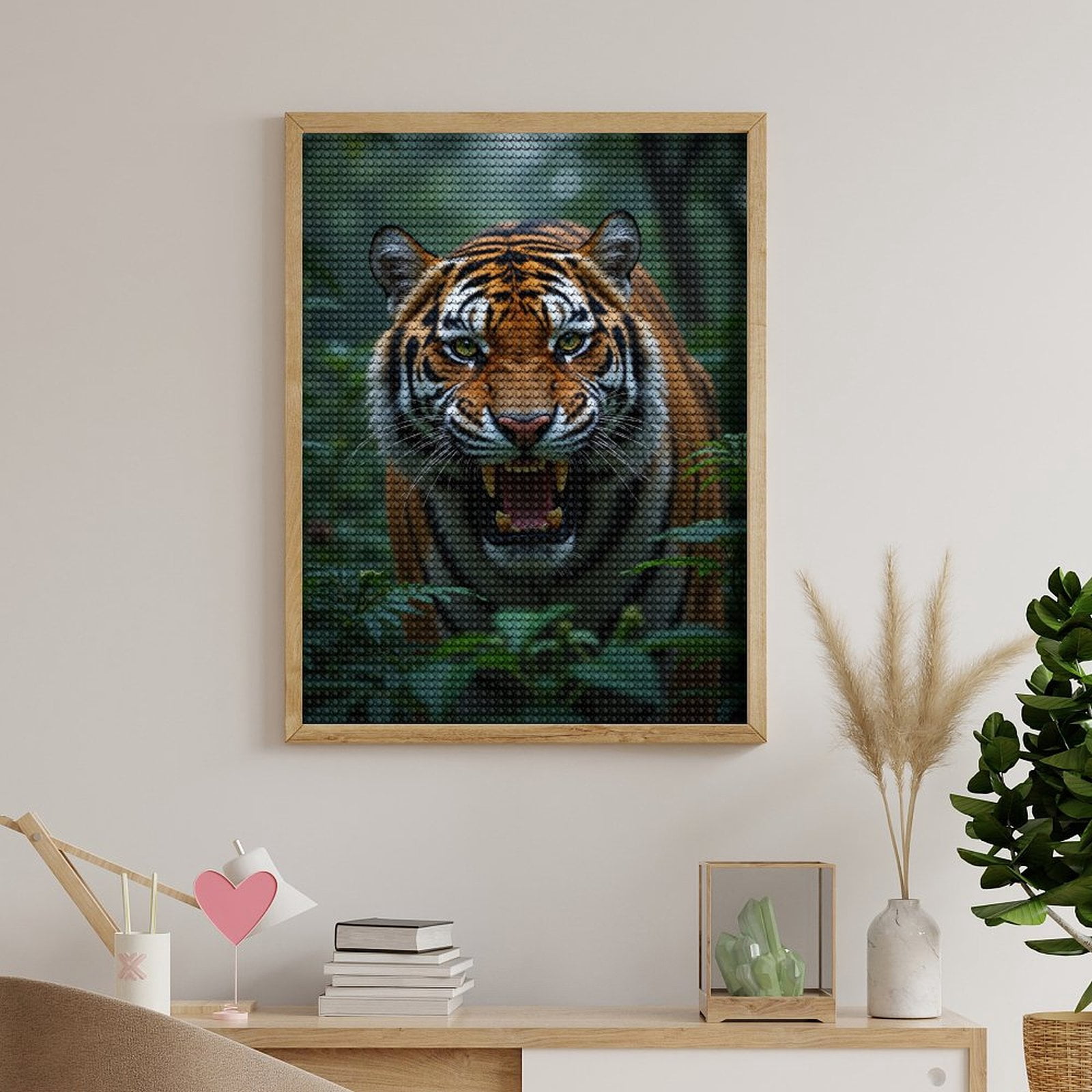 Diamond Art Kits for Adults - Tiger In Jungle Growling Closeup 5d Diamond Painting for Adults, Diamond Art for Adults Beginners, Frameless Diamond Painting Kits for Adults for Home Wall Decor