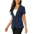 thumbnail image 4 of INSPIRE CHIC Women's Blazer Notch Lapel Collar Short Sleeves One Button Wear-to-Work Suit Jackets S Dark Blue, 4 of 5