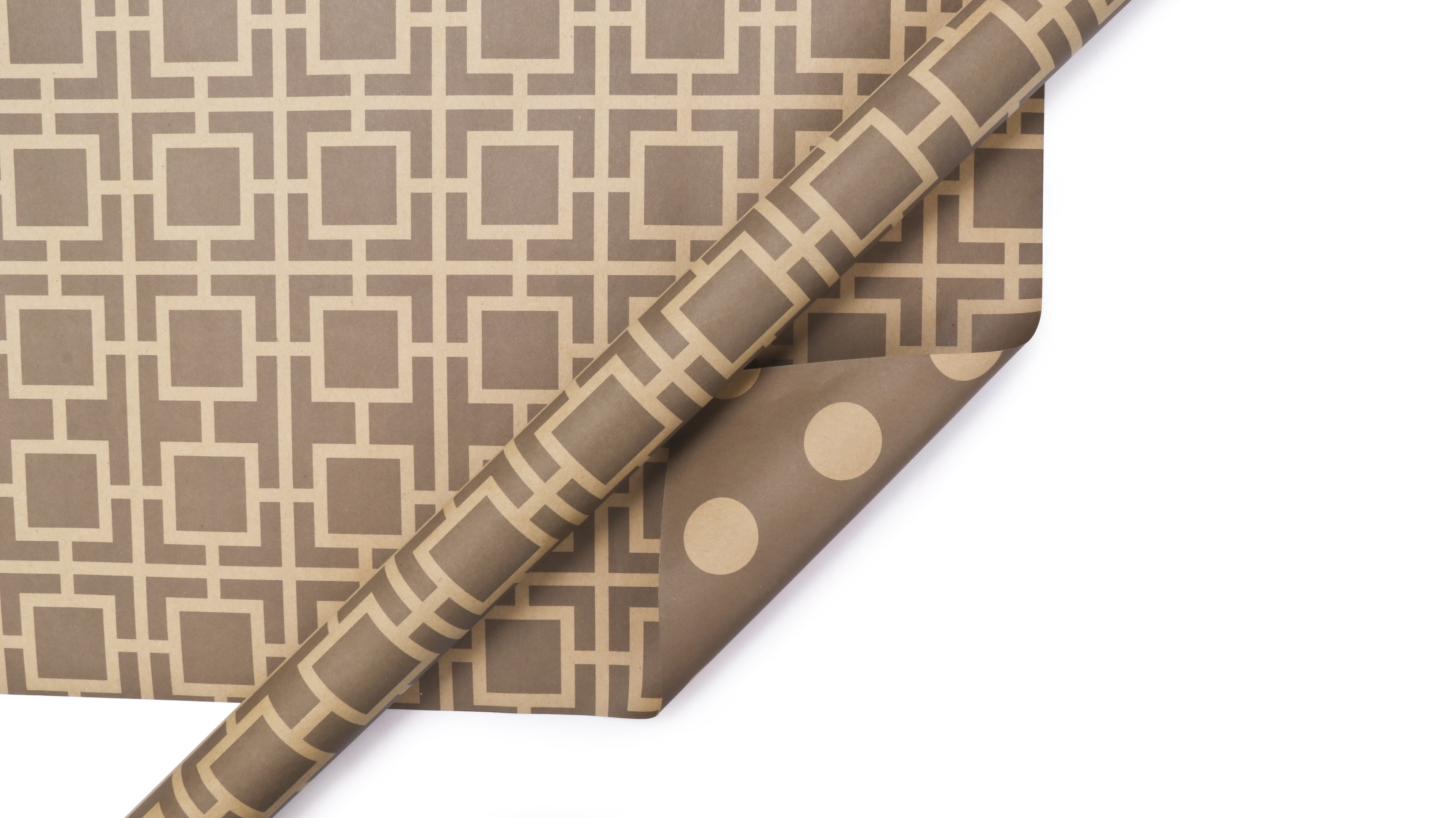 LaRibbons Reversible Polka Dot & Geometric Kraft Wrapping Paper Sheets Tan/Natural (4) 76cmx50cm Sheets