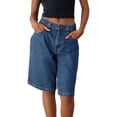 thumbnail image 2 of Women Baggy Denim Bermuda Shorts Y2k Vintage Straight Leg Casual Knee Length Jean Jorts with Pockets M, 2 of 9