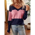 thumbnail image 4 of Women Blouses Dressy Casual Color Block Long Sleeve Shirts V Neck Tops Fall Outfits Blue L, 4 of 8