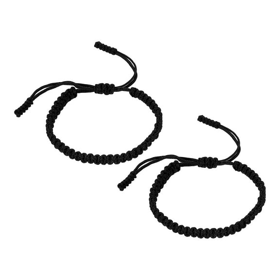 Handmade Braided String Bracelets, 2 Pack Adjustable Braided Rope Matching Bracelets Tibetan String Lucky Protection Wristbands for Couple Women Men, Black