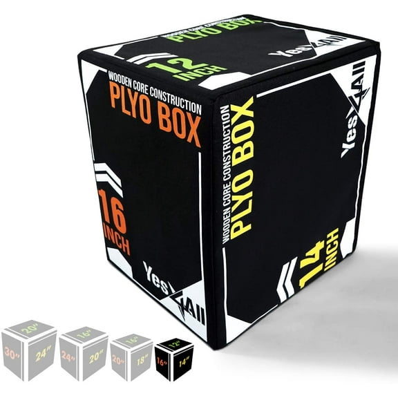 Yes4All 3-in-1 16"x14"x12" Soft Plyo Box Wooden Core, Foam for Jumping Exercise, Crossfit, Black