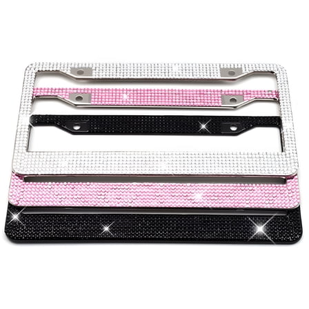 MELIVO 1 Pc Stainless Steel Rhinestones Glittering Car Auto License Plate Frame Tag Cover