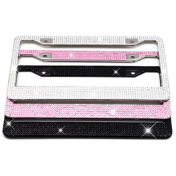 MELIVO 1 Pc Stainless Steel Rhinestones Glittering Car Auto License Plate Frame Tag Cover