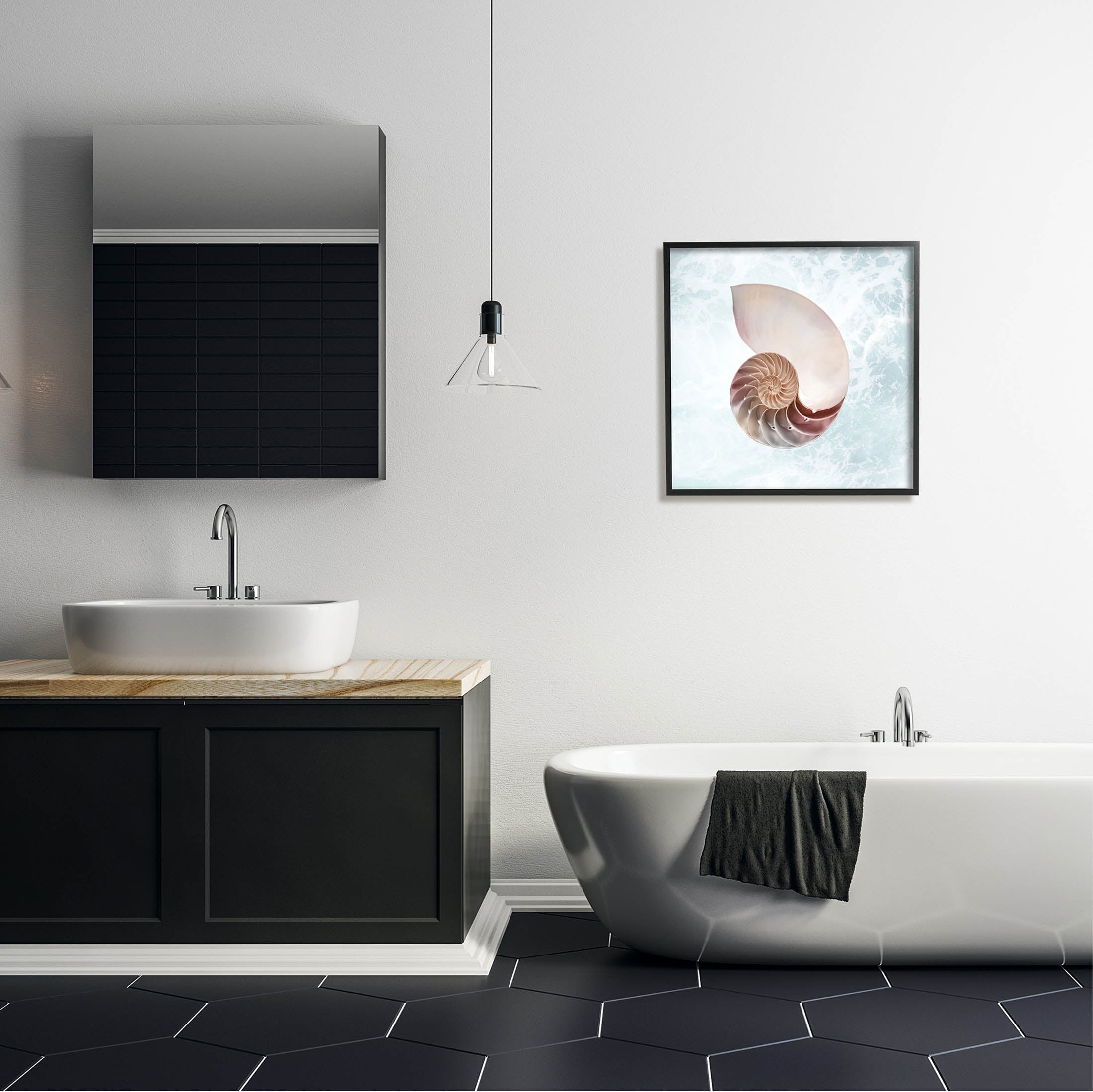 Stupell Industries Aquatic Nautilus Spiral Seashell Graphic Art Black Framed Art Print Wall Art, Design by Marcus Prime