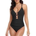 thumbnail image 3 of Firpearl Black One Piece Underwire Swimsuits for Women Sexy V Neck Tummy Control Bathing Suit Strappy Back Swimwear US4-6, 3 of 7