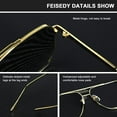 thumbnail image 4 of FEISEDY Retro Oversized Aviator Sunglasses for Women Men Trendy Square Shades UV400 Metal Sun Glasses B2874, 4 of 14