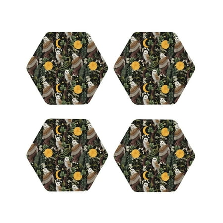 

Leather Coasters with Heat-resistant for Drinks Owl Moon Flowers -标题2 Hexagon