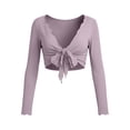 thumbnail image 3 of Admvng Tops for Women Scallop Trim Wrap Crop Long Sleeve V-Neck Yoga Fitness Casual Blouse, 3 of 4