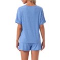 thumbnail image 3 of INSPIRE CHIC Women's Pajama Set Short Sleeve Round Neck Rolled Cuffs Top Elastic Waist Shorts Jersey Knit Sleepwear Sets XL Blue, 3 of 6