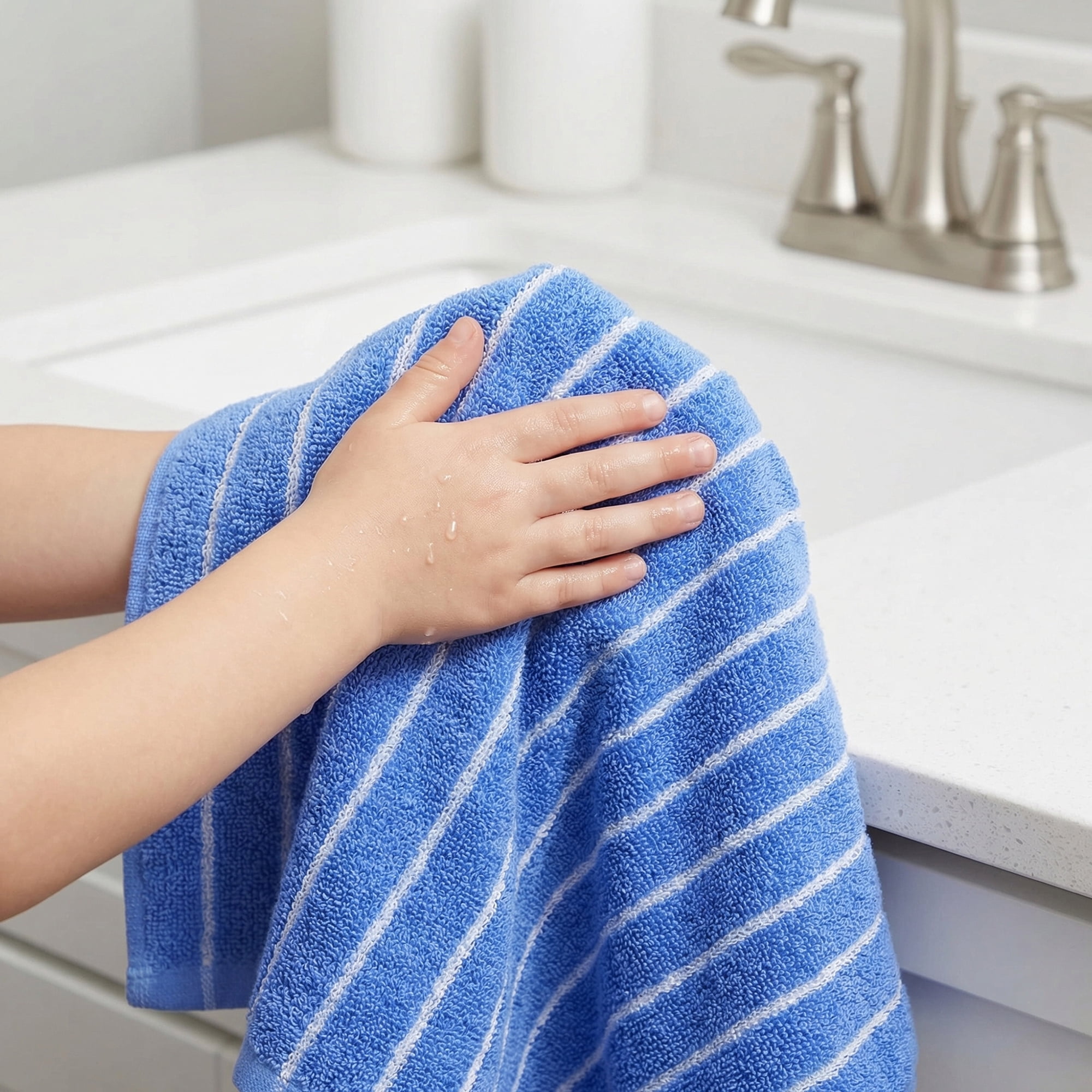 Unique Bargains Cotton Striped Washcloths Soft Absorbent Face Cloths Blue 6pk