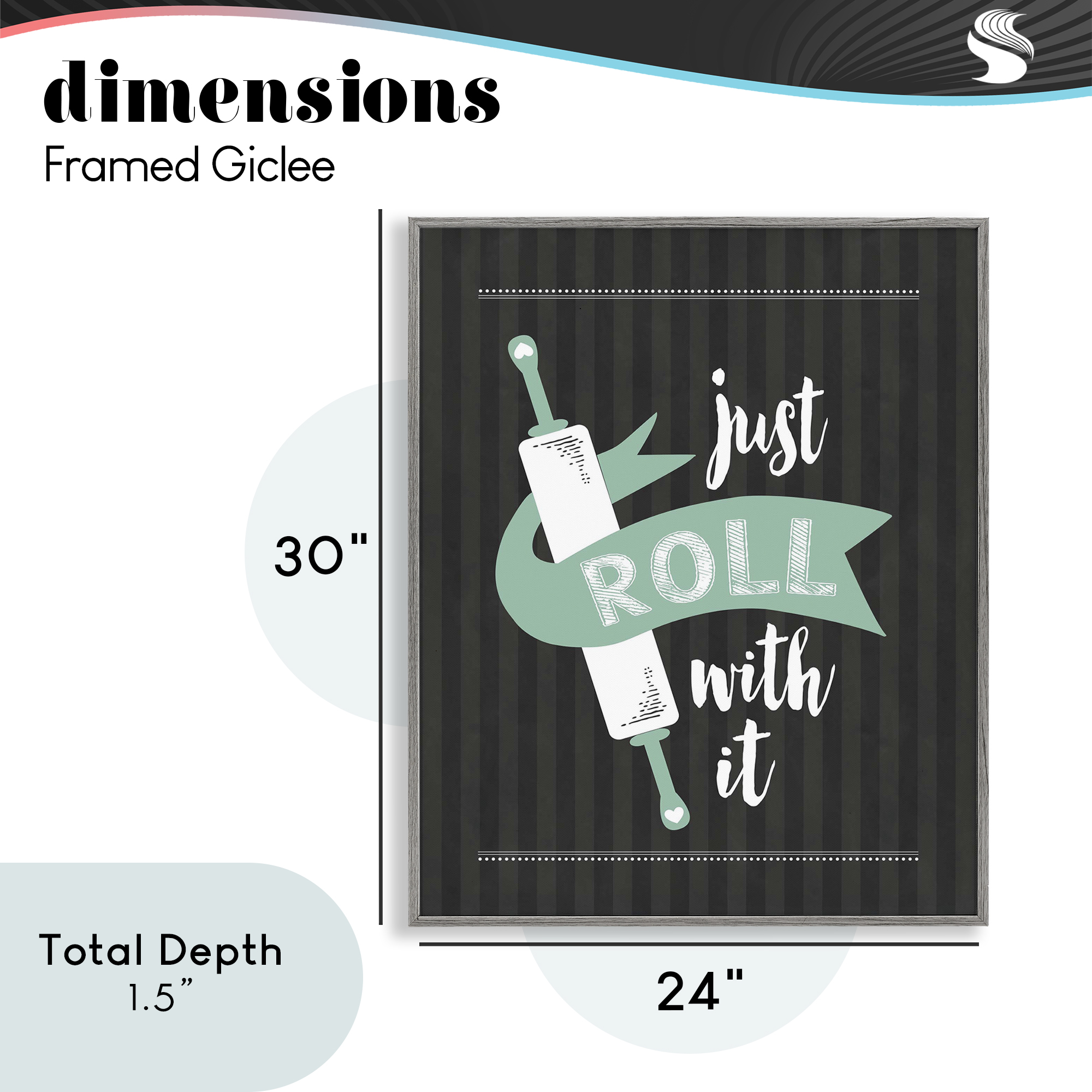 Roll With It Black & Green Gray Framed Giclee Art, design by Lettered and Lined