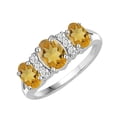 thumbnail image 2 of V3 Jewelry 925 Sterling Silver with Oval Shape Natural Choice Of Gemstone and White Topaz Three Stone Ring for Women, 2 of 5