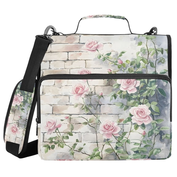 3 Ring Zipper Binder with Shoulder Strap Waterproof Trapper Keeper 2 Inch D-Ring 500 Sheets Capacity Pink Roses Climbing on Wall