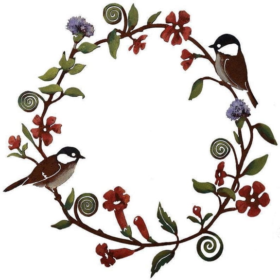 Metal Garden Art Wreath Titmouse Metal Bird Window Hanging Wreath Iron Wreath
