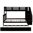 thumbnail image 6 of Bunk Beds Twin Over Full Size with Trundle, Solid Wood Platform Bed Frame with Storage Shelves, Angled Ladder, 14" Safety Guardrails, No Boxspring Required, Espresso, 6 of 9