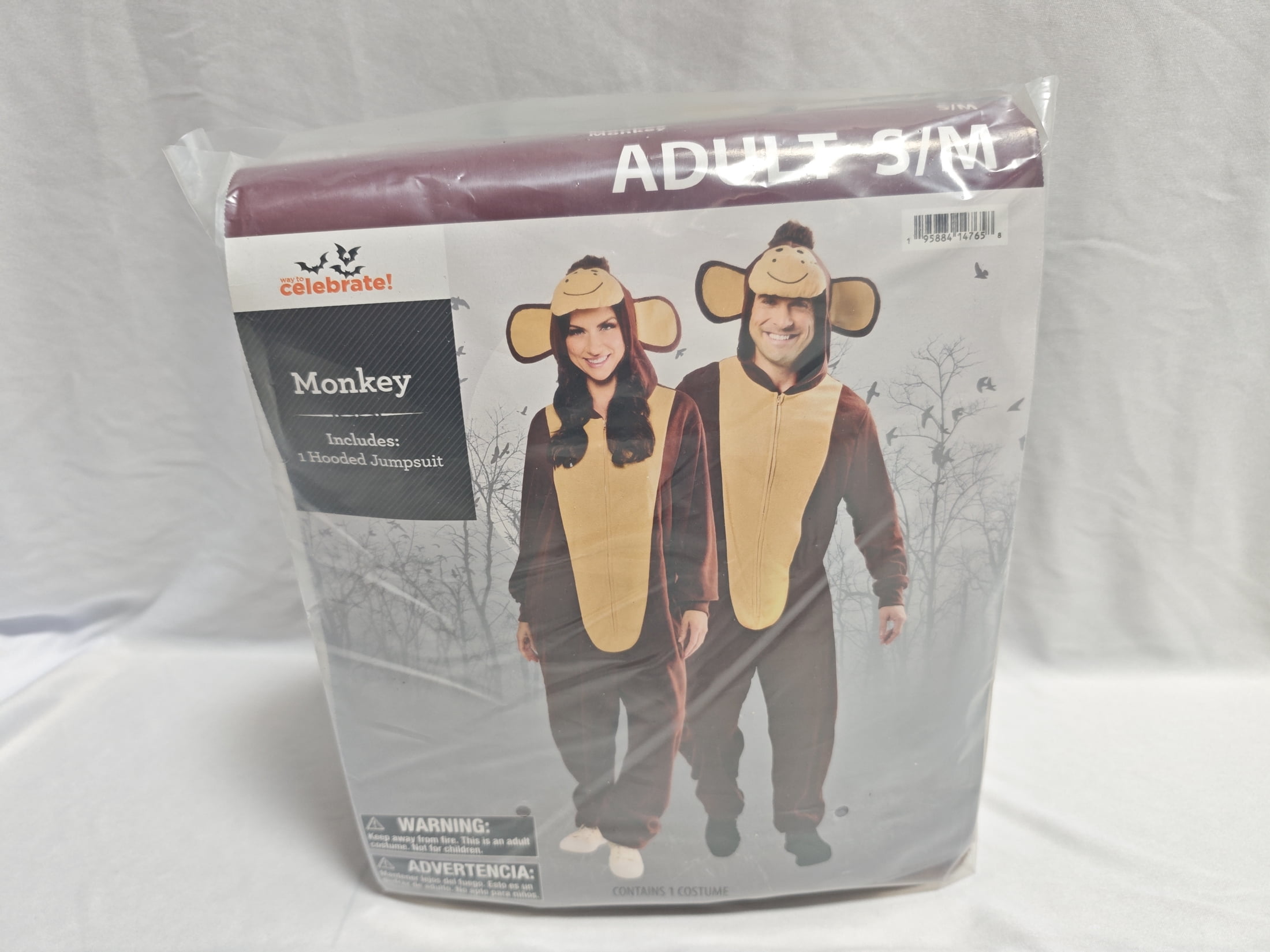 Monkey Jumpsuit Halloween Costume for Adults, Adult Size L (36/42), by Way to Celebrate