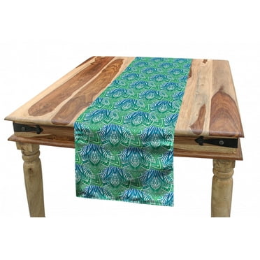 Abstract Table Runner, Ornamental Flourishing Motifs in Cool Color Transitions, Dining Room Kitchen Rectangular Runner, 3 Sizes, by Ambesonne