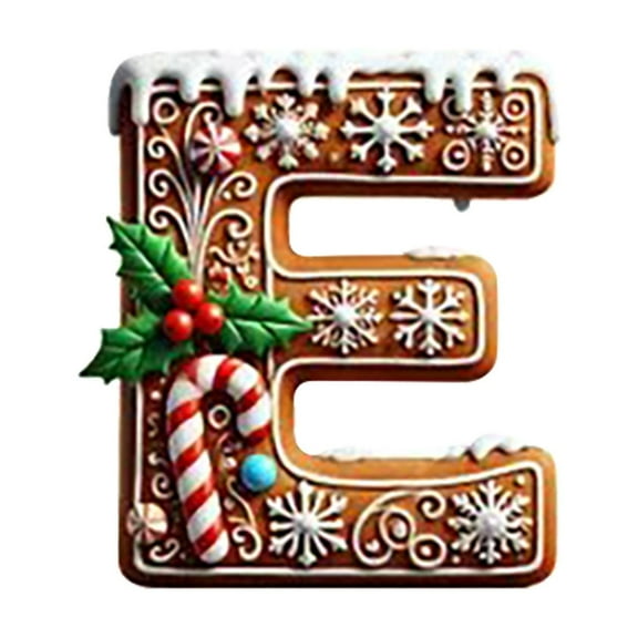 Wadada Gingerbread Alphabet Ornaments for Christmas Tree 26 Initial Candy Cane Letter E Pendant with Berries Pattern Mini Monogram Hanging Decorations for Party Gifts DIY Decor