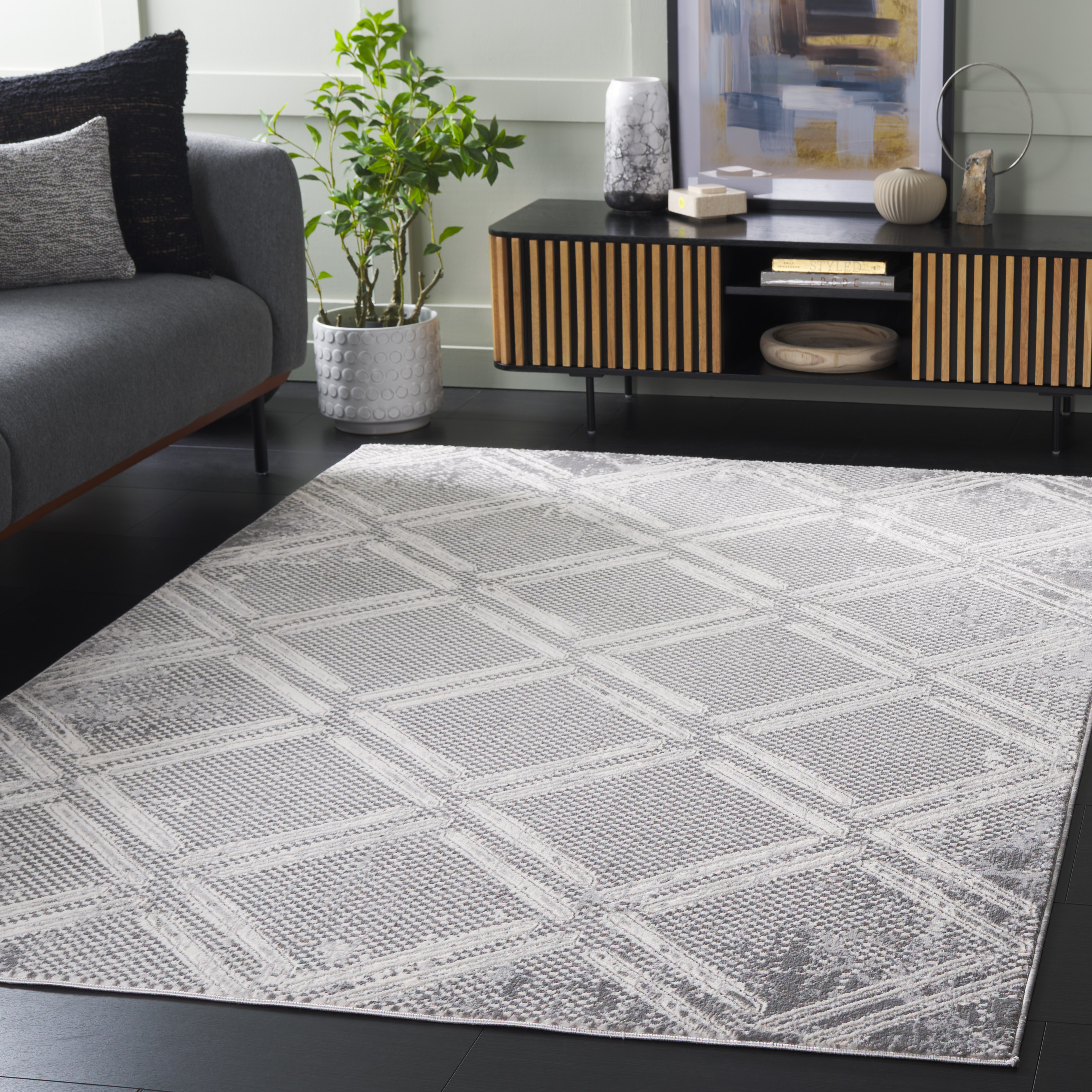 SAFAVIEH Hanna Grover Geometric Area Rug, Grey/Ivory, 8' x 10'